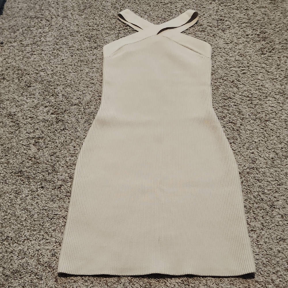 Babaton Cream Ribbed Mini Dress